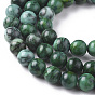 Brins de perles de jaspe de feuille d'argent de porcelaine naturelle, teints et chauffée, ronde, verte