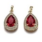 Golden Plated Brass Micro Pave Clear Cubic Zirconia Pendants, with Glass, Long-Lasting Plated, with Snap on Bails, Teardrop