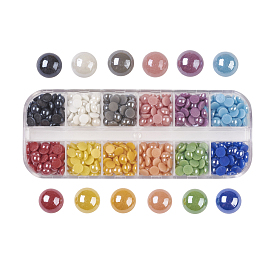 12 Colors Pearlized Plated Handmade Porcelain Cabochons, Half Round/Dome