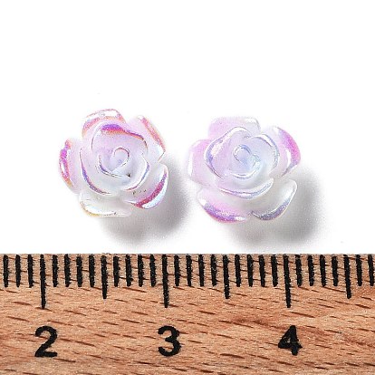 Tricolor Opaque Resin Cabochons, Rainbow Color Flower