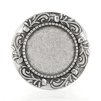 Vintage Adjustable Iron Finger Ring Components Alloy Cabochon Bezel Settings, Cadmium Free & Lead Free, Flat Round Tray: 20mm, 17mm