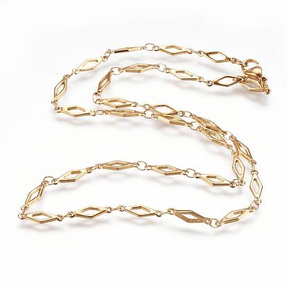 304 Stainless Steel Chain Necklaces, with Lobster Claw Clasps, Ion Plating (IP), Rhombus