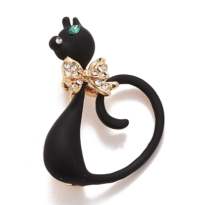 Insignia de gato de diamantes de imitación, pin de solapa de aleación animal para ropa de mochila, dorado