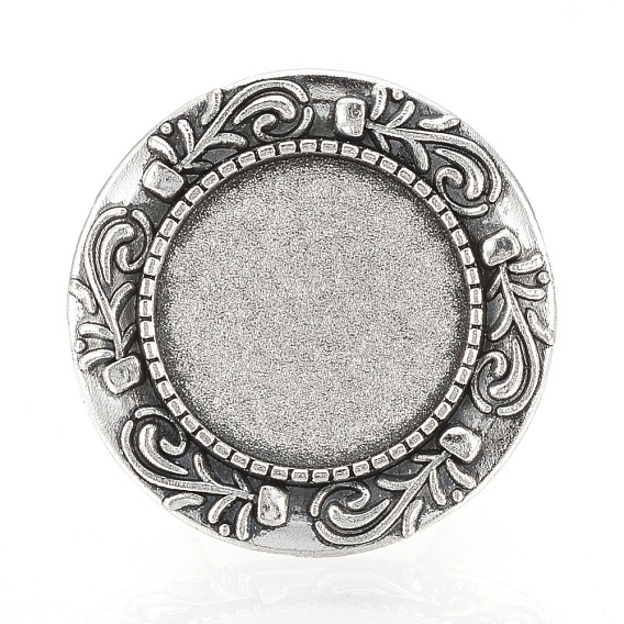 Vintage base anillo de hierro componentes del anillo de dedo de acero, sin plomo y cadmio, plana bandeja redonda: 20 mm, 17 mm