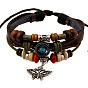Bracelets multi-rangs tressés en corde et cuir de vachette, bracelets pendentif en forme de papillon pour hommes femmes, style bohème