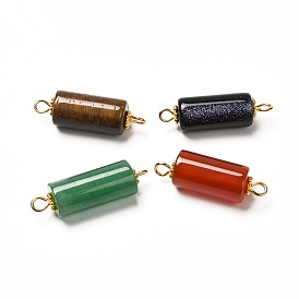 Natural & Synthetic Mixed Gemstone Link Connectors, with Tibetan Style Alloy Daisy Spacer Beads and 304 Stainless Steel Eye Pin, Golden, Column