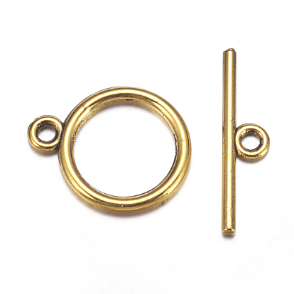Tibetan Style Toggle Clasps, Lead Free and Cadmium Free, Rondelle, 15x2mm, Hole: 2mm