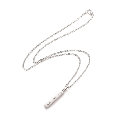 Rectangle avec mot je t'aime 304 collier pendentif en acier inoxydable avec chaîne câble en alliage pour femme