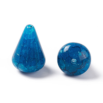 Perles acryliques opaques craquelées, turquoise d'imitation, cône