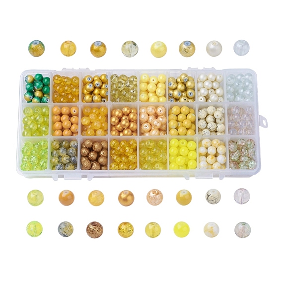Perles en verre de style mixte, ronde, 24 couleurs, dégradé de couleur