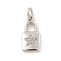 Brass Micro Pave Cubic Zirconia Pendants, with Jump Rings, Lock with Star Pattern Charm