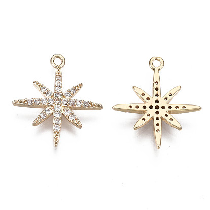Brass Micro Pave Cubic Zirconia Pendants, Star, Long-Lasting Plated, Light Gold