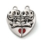 Tibetan Style Alloy Enamel Magnetic Clasps, Heart with Skull, Antique Silver