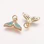 Brass Micro Pave Grade AAA Cubic Zirconia Charms, Whale Tail, Cadmium Free & Nickel Free & Lead Free
