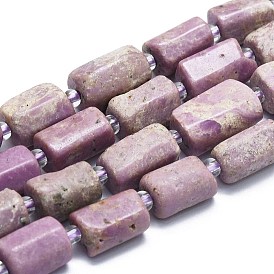 Brins naturels de perles de phosphosidérite, avec des perles de rocaille, facette, colonne