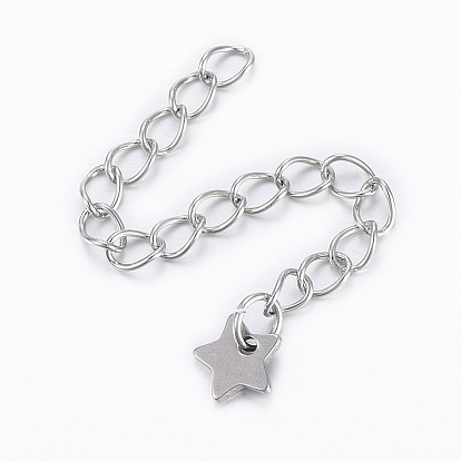 304 Stainless Steel Chain Extender, with Star Charms