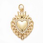 Rack Plating Brass Micro Pave Clear Cubic Zirconia Pendants, Cadmium Free & Nickel Free & Lead Free, Long-Lasting Plated, Heart