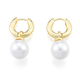 ABS Plastic Pearl Dangle Hoop Earrings, Brass Jewelry for Women, Nickel Free