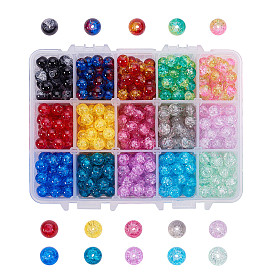 15 perles de verre craquelées de couleur, haut lustre, ronde