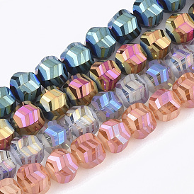Electroplate Glass Beads Strands, Frosted, Faceted, Round