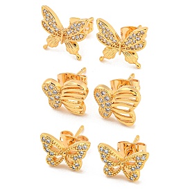 Brass Micro Pave Cubic Zirconia Ear Studs, Butterfly