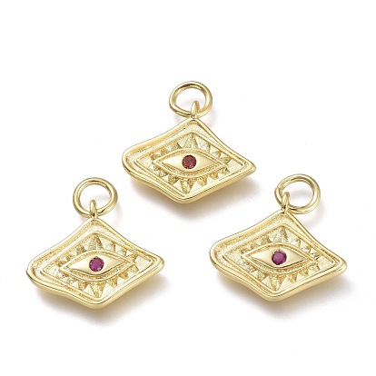 Micro cuivres ouvrent pendentifs zircone cubique, avec des anneaux de saut, diamant avec mauvais œil, réel 18 k plaqué or