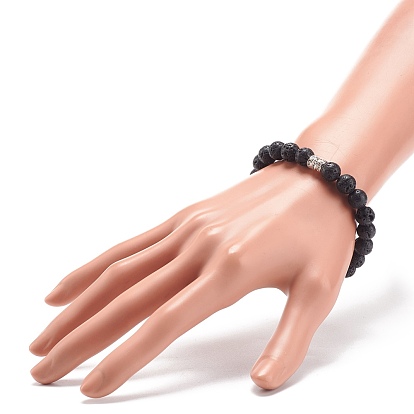 Natural Lava Rock & Rhinestone Stretch Bracelet, Essential Oil Gemstone Jewelry for Men Women
