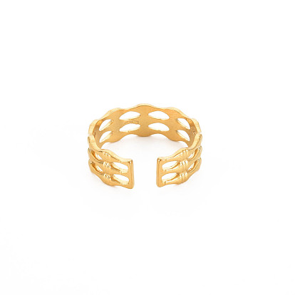 304 anillo de puño abierto con forma de bambú de acero inoxidable para mujer