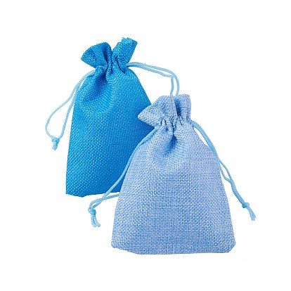 S pochettes d'emballage en toile de jute bleu, sacs à cordonnet