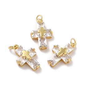 Rack Plating Brass Micro Pave Cubic Zirconia Pendants, Cadmium Free & Lead Free, Real 18K Gold Plated, Cross