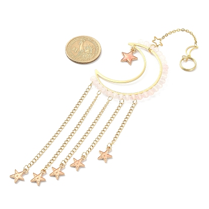 Natural Gemstone & Brass Moon Pendant Decorations, with Alloy Enamel Star Charms, for Home Moon Decorations