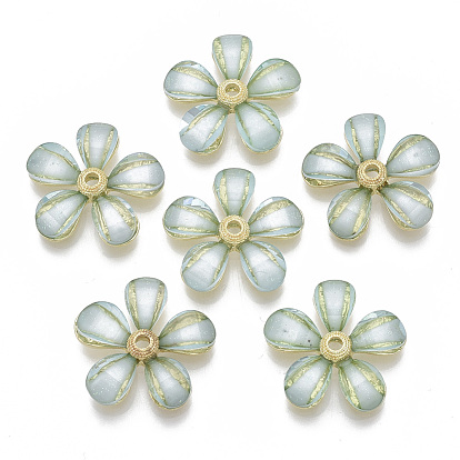 Resin Beads, with Light Gold Tone Alloy Findings, Flower