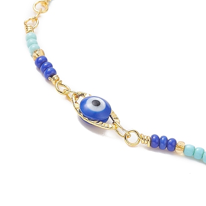 Brass Evil Eye Link Chain Anklet with Glass Beaded