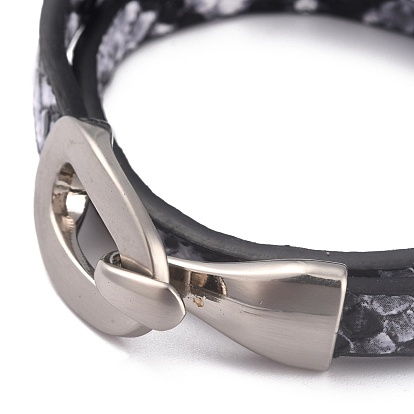 Imitation bracelets d'enveloppe de cuir, 2-boucles, avec des agrafes en alliage, ovale