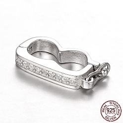 Platinum Plated 925 Sterling Silver Rhinestone Twister Clasps, with 925 Stamp