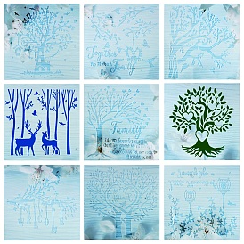 Eco-Friendly PET Plastic Hollow Painting Silhouette Stencil, DIY Drawing Template Graffiti Stencils, Square with Trees Pattern
