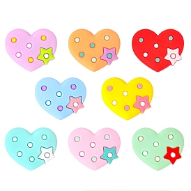 Heart with Star Food Grade Eco-Friendly Silicone Focal Beads, Silicone Teething Beads