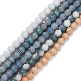 Electroplate Frosted Glass Beads Strands, Round