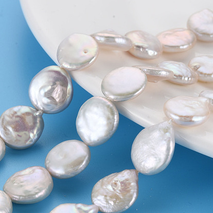 Naturales keshi granos de perlas hebras, perla cultivada de agua dulce, plano y redondo