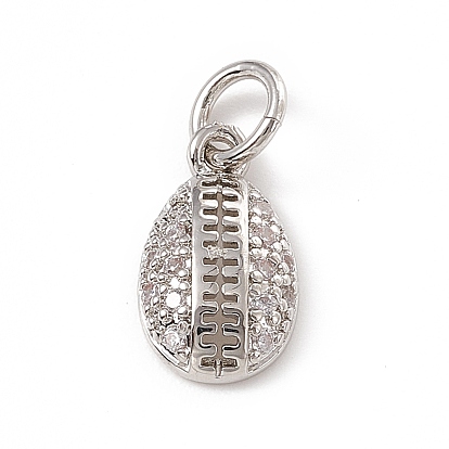 Brass Micro Pave Clear Cubic Zirconia Egg Charms, with Open Jump Rings
