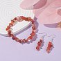 Natural Stone Chips Beaded Jewelry Set, Gemstone Stretch Bracelets & Dangle Earrings for Women, Platinum