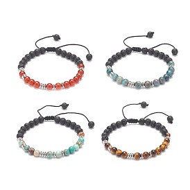 4Pcs 4 Style Natural Mixed Gemstone Braided Bead Bracelets Set, Essential Oil Yoga Jewelry for Women