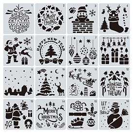 Christmas Theme Plastic Drawing Painting Stencils Templates, Square, White