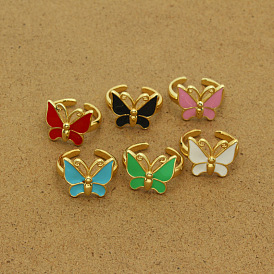 Bague papillon rétro minimaliste couleur bonbon, avec gouttes d'huile et bijoux de décoration en métal animal