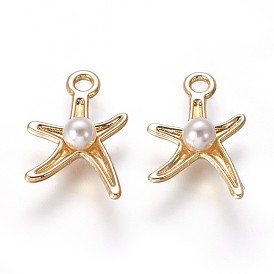 Alloy Pendants, with Acrylic Imitation Pearl, Starfish/Sea Stars