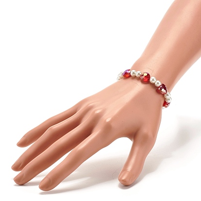 Bracelet extensible perles de verre cœur scintillant pour enfant, bracelet en perles de verre bicolores, blanc