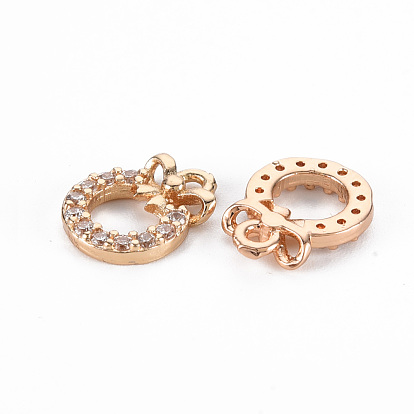 Rack Plating Brass Micro Pave Clear Cubic Zirconia Charms, Long-Lasting Plated, Cadmium Free & Lead Free, Bowknot