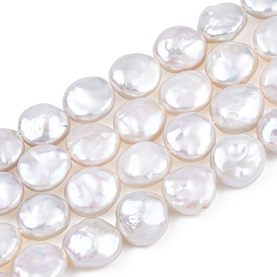 Hebras de perlas keshi naturales barrocas, perlas de agua dulce, plano y redondo