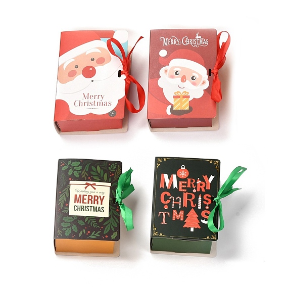 Рождественские складные подарочные коробки, форма книги с лентой, подарочные пакеты, на подарки конфеты печенье