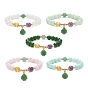 Gemstone Round Beaded Stretch Bracelet with Glass Clover Charms for Women